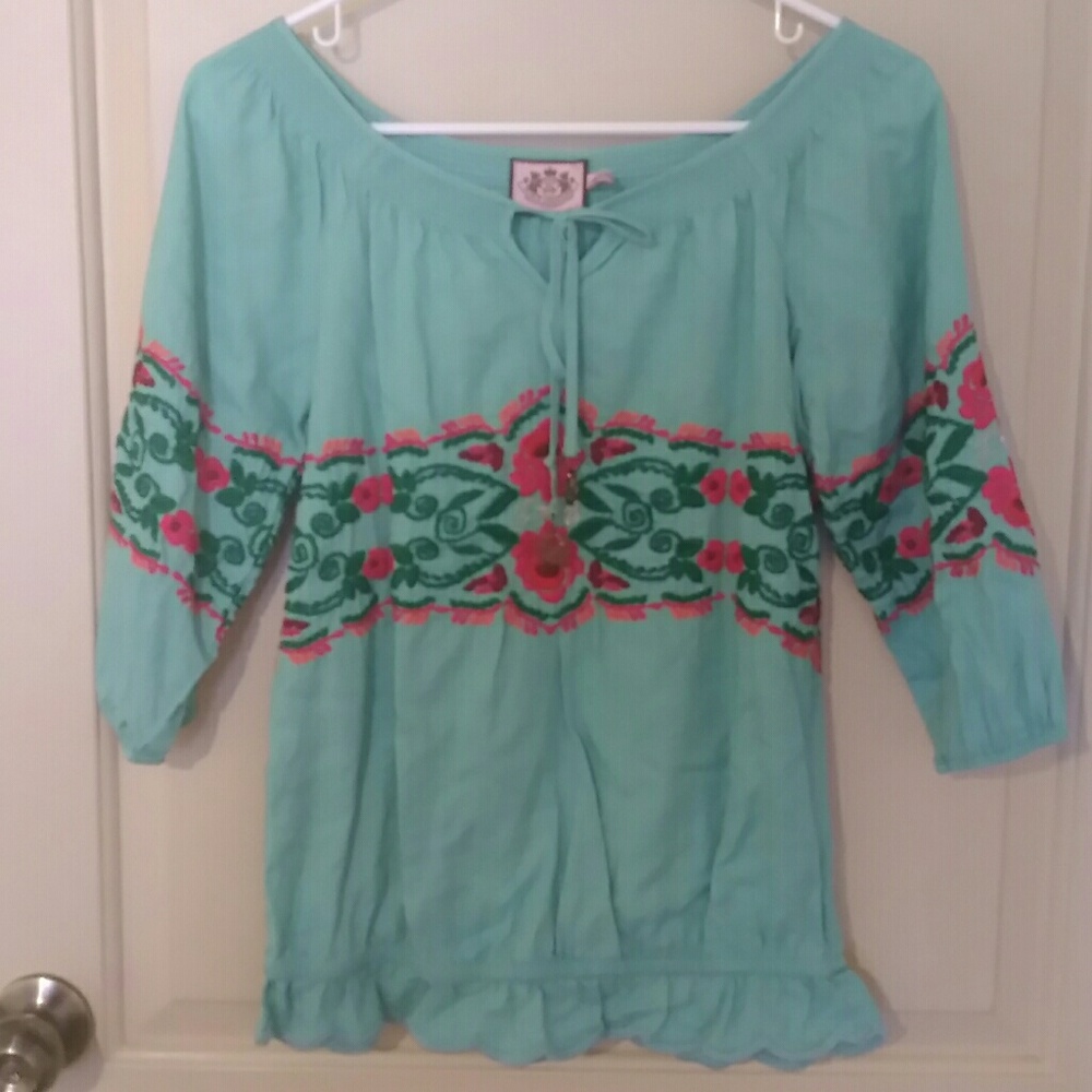 Juicy Couture Peasant Top Floral Embroidery Charms